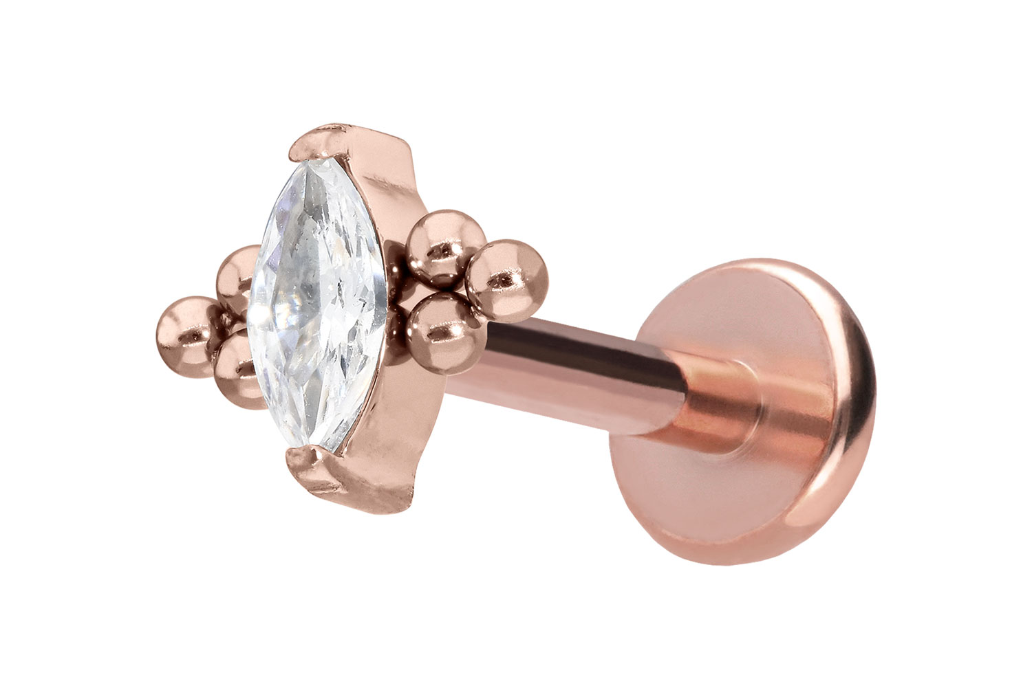 Titan Labret Piercing mit Push Fit KRISTALLTROPFEN + 6 KUGELN